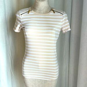 MICHAEL Michael Kors Tan and White Fitted Zipper Top Size S